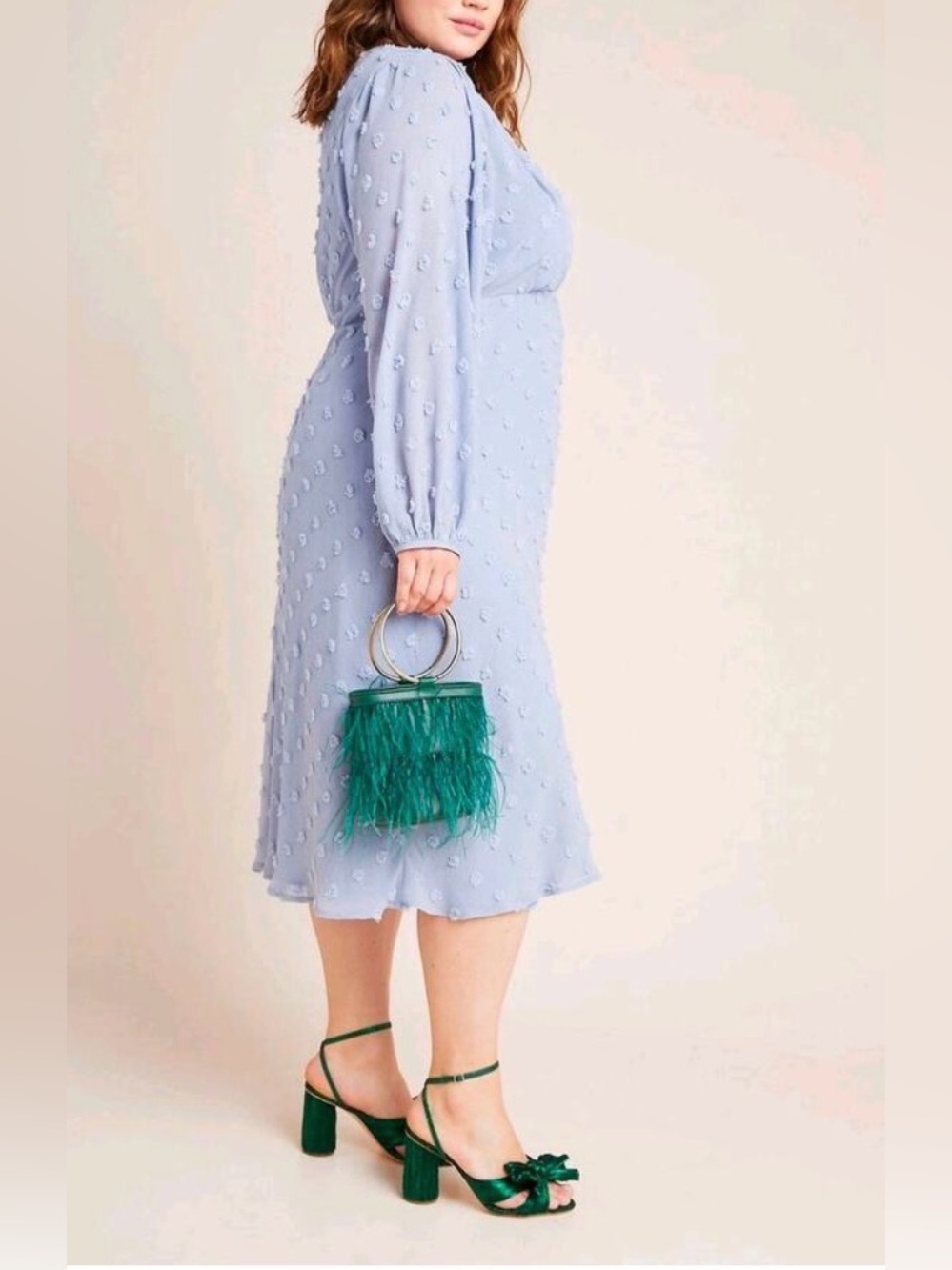 Anthropologie Eri + Ali Michaela pommed blue textured dress